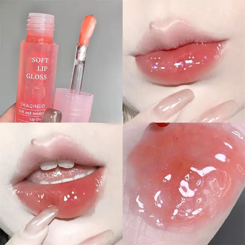 Crystal Peach Lip Oil Hydrating Mirror Lip Gloss Tinted Plumper Moisturizing Lip Care Treatment Makeup Colored Lipstick Balm