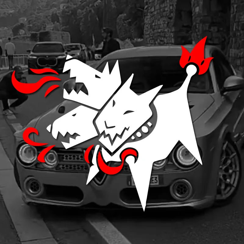 

Cartoon Cerberus Stickers,cute&funny Three-headed dog brething fire,White and Black，For Cars, Trucks, Walls, Motorcycles