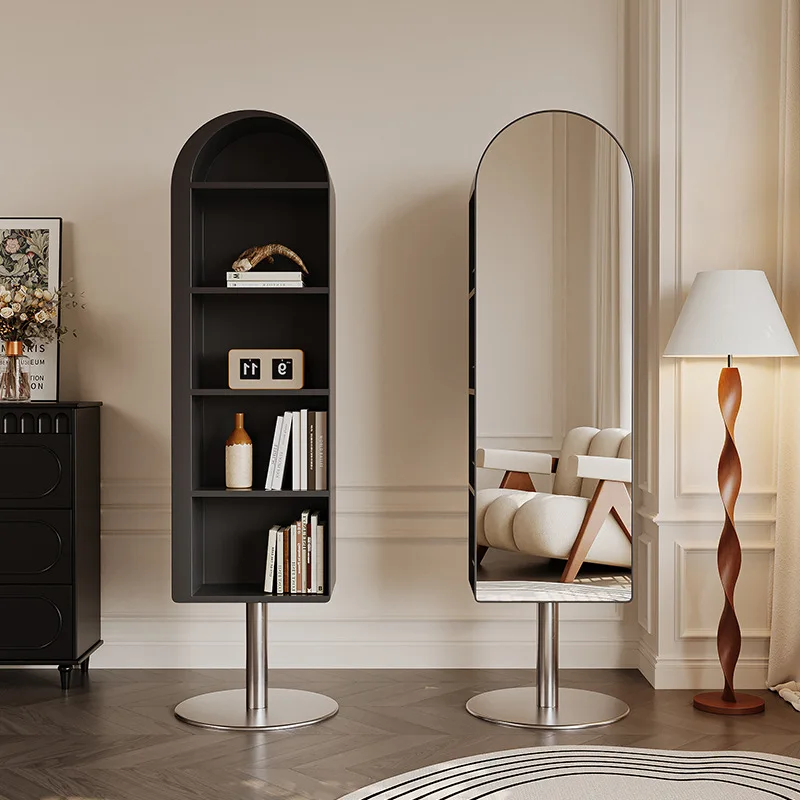 Modern simple rotating magazine cabinet, light luxury storage mirror cabinet