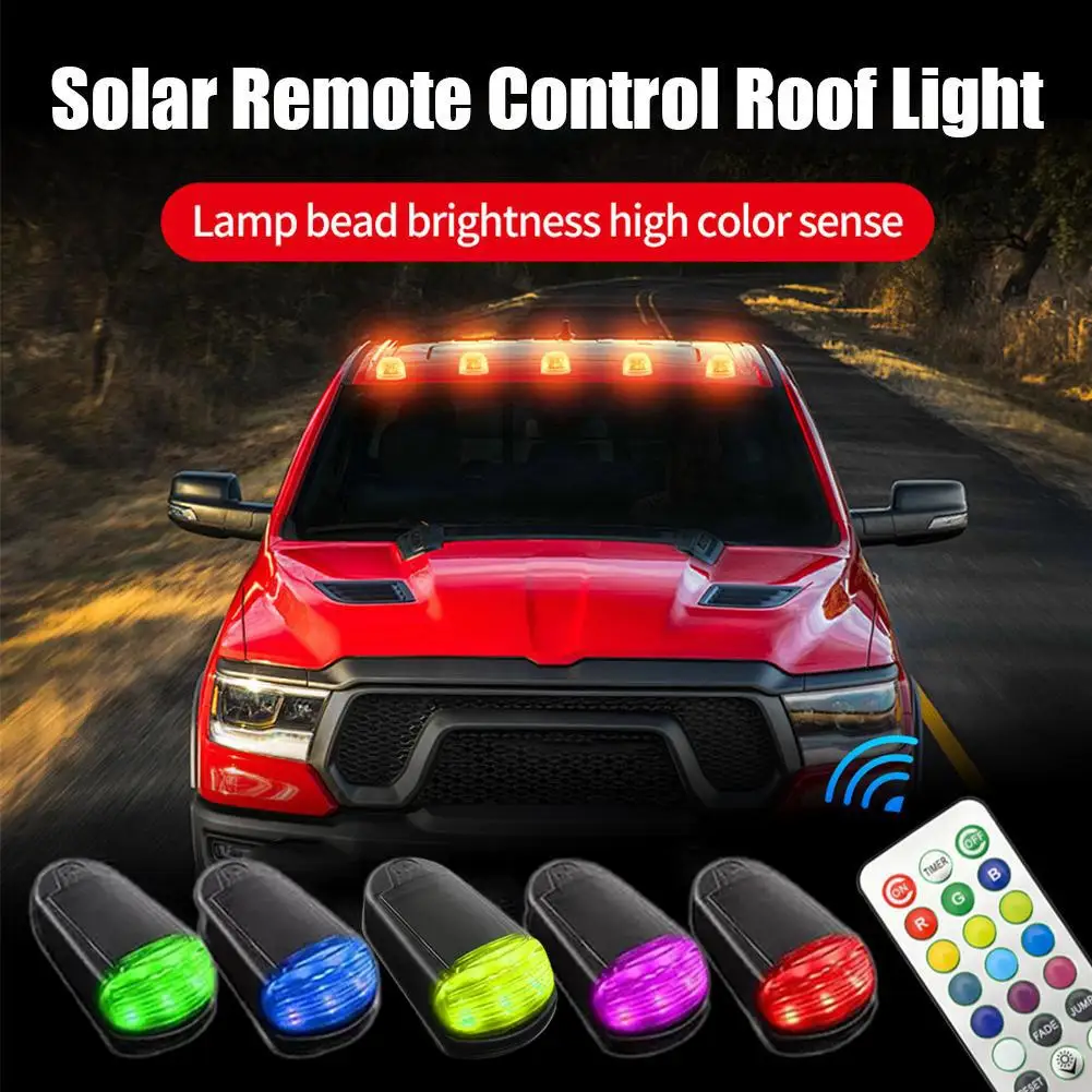 1pc Colorful Remote Control Car Motorcycle Decorative Lights Solar Roof 3LED Auto Pickup Roof Lights Warning Lights Car Supplies