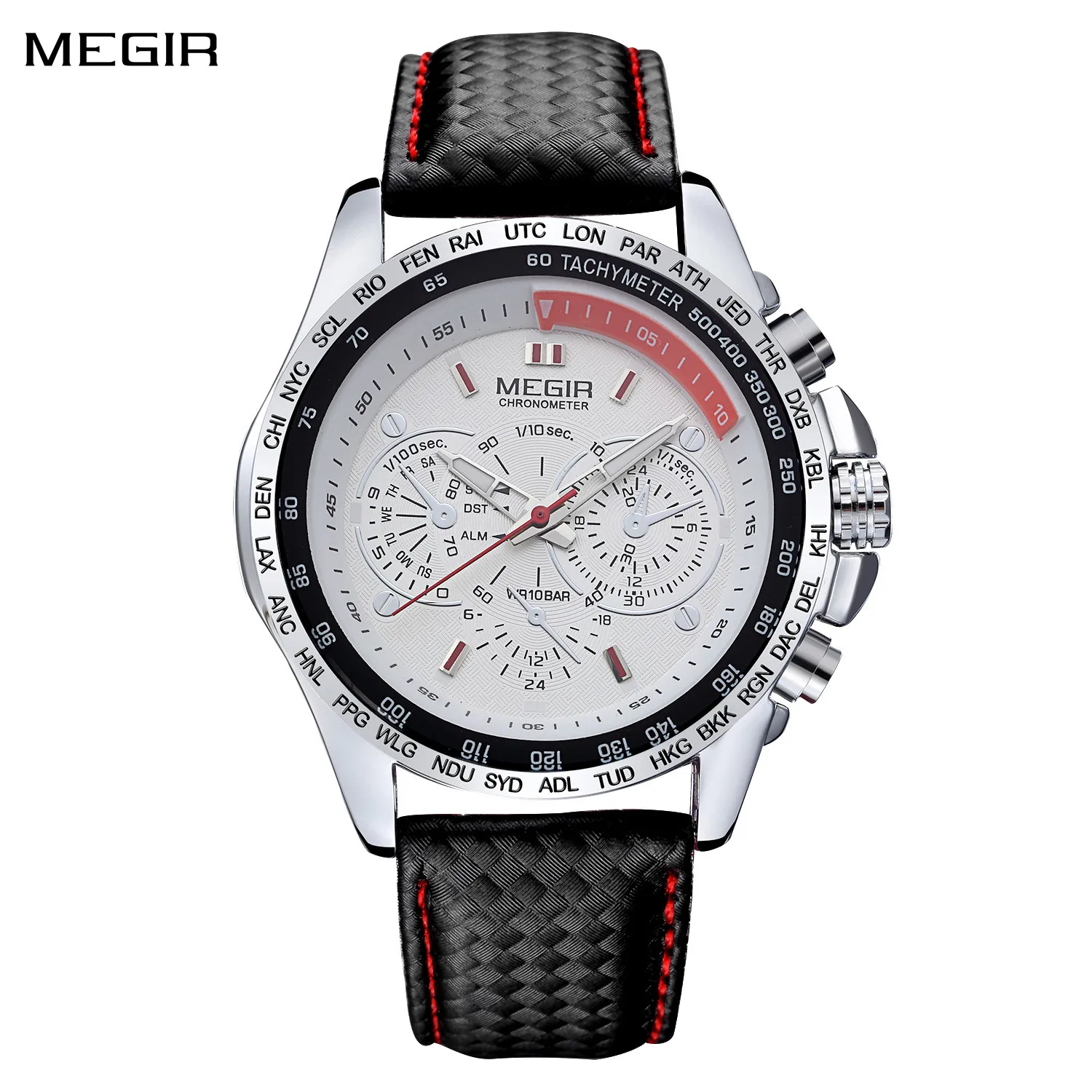 MEGIR Fashion Brand Quartz Watches Men\'s Sports Military Watch with Chronograph Luminous Hands Leather Strap Wristwatch Clock