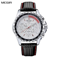 MEGIR Fashion Brand Quartz Watches Men's Sports Military Watch Luminous Hands Leather Strap Wristwatch Clock