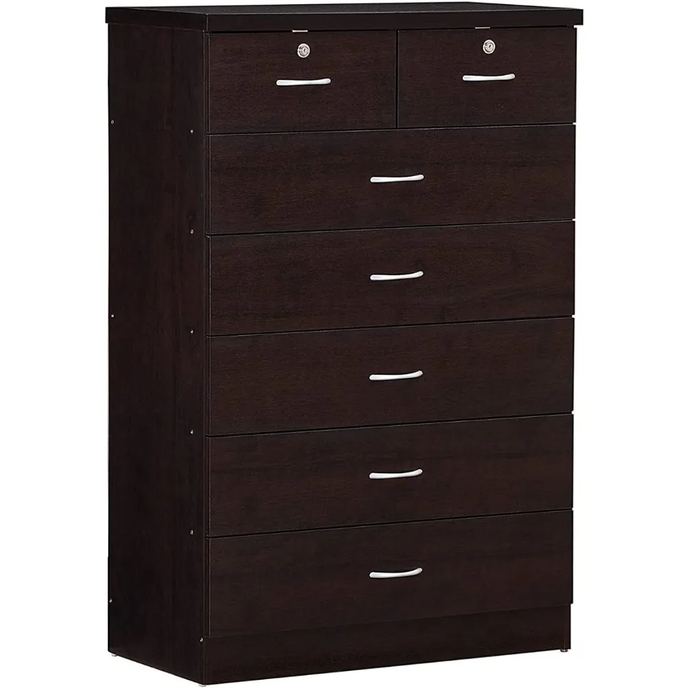 

7 Drawer Wood Dresser for Bedroom, 31.5 inch Wide Chest of Drawers, with 2 Locks on the Top Drawers