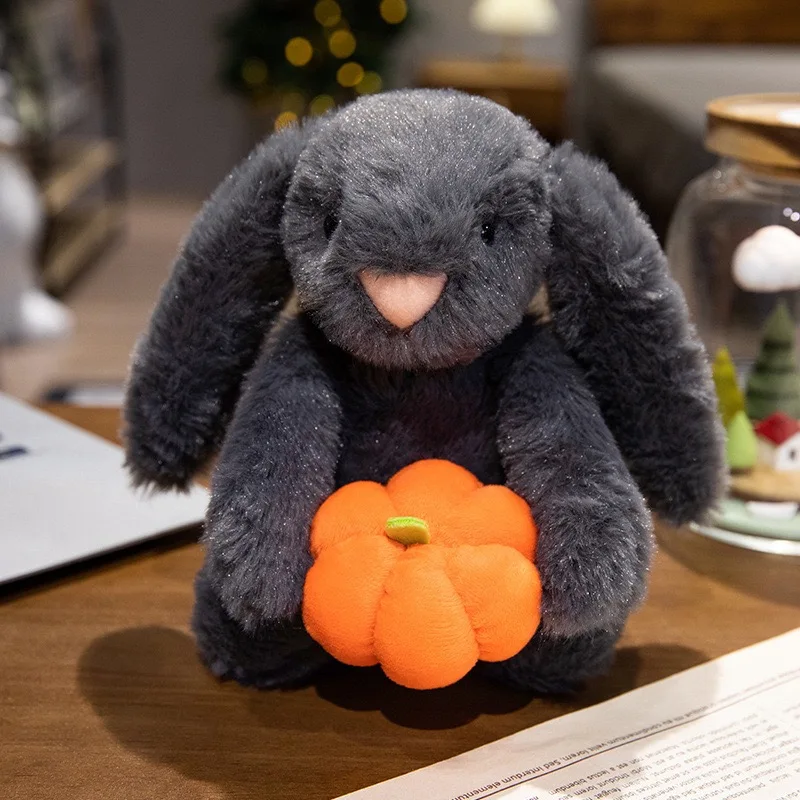 Creatieve Pompoen Beer Knuffels Zacht Zwart Konijn Hold Pompoen Oortelefoon & Mantel Aubergine Gevulde Pop Halloween Trick Or Treat