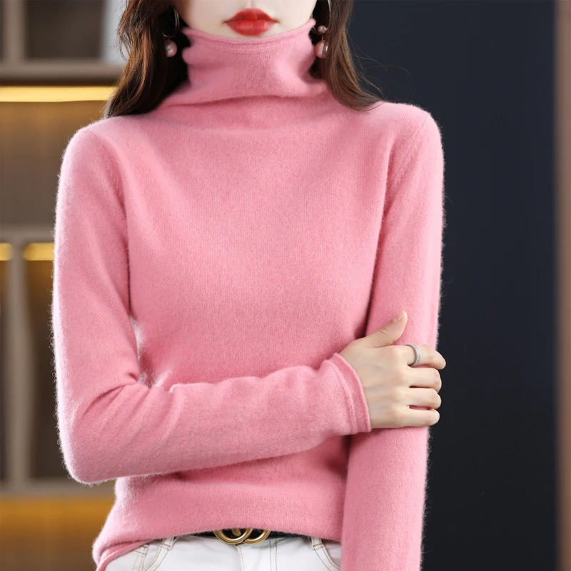 New 100% merino wool turtleneck cashmere sweater in autumn and winter women\'s casual knitted coat women\'s coat Korean fashion