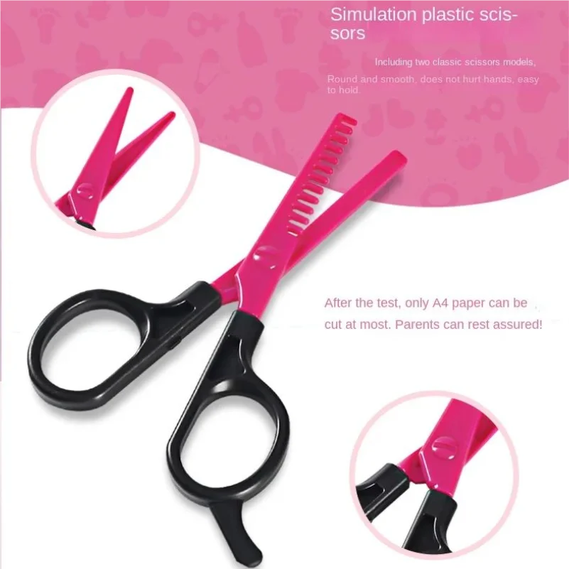 Set di giocattoli per ragazza Fai finta di giocare con un kit di utensili per tagliare i capelli con forbici per asciugacapelli Giocattolo da barbiere con grembiule per capelli e penna per lo styling