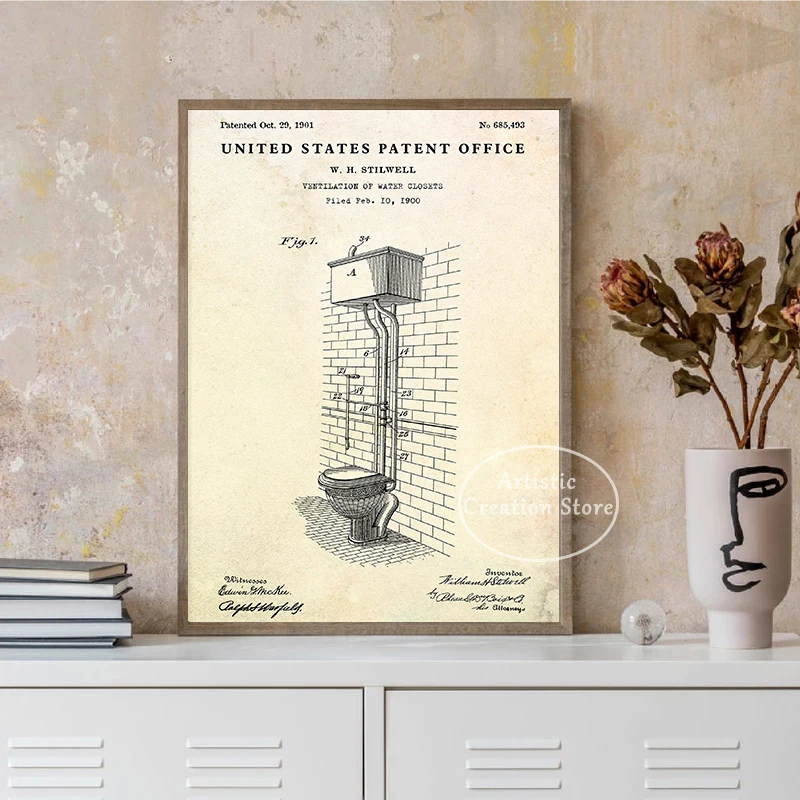 Toilet Paper 1891 Patent Prints Canvas Painting Wall Art Picture Vintage Blueprint Bathroom Patents Wall WC Sign Room Decor