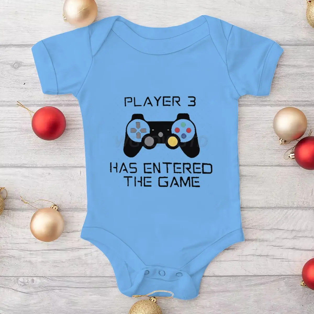 Infant Gamer Bodysuit Baby "Player 3 Has Entered The Game" Onesie Gamer Controller Graphic Bodysuit Casual Short Sleeve Romper