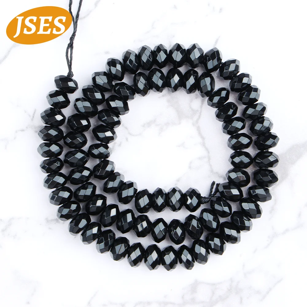 A+ Natural Black Agate Onyx Faceted Rondelle Beads for Jewelry Making DIY Charms Bracelet Earring