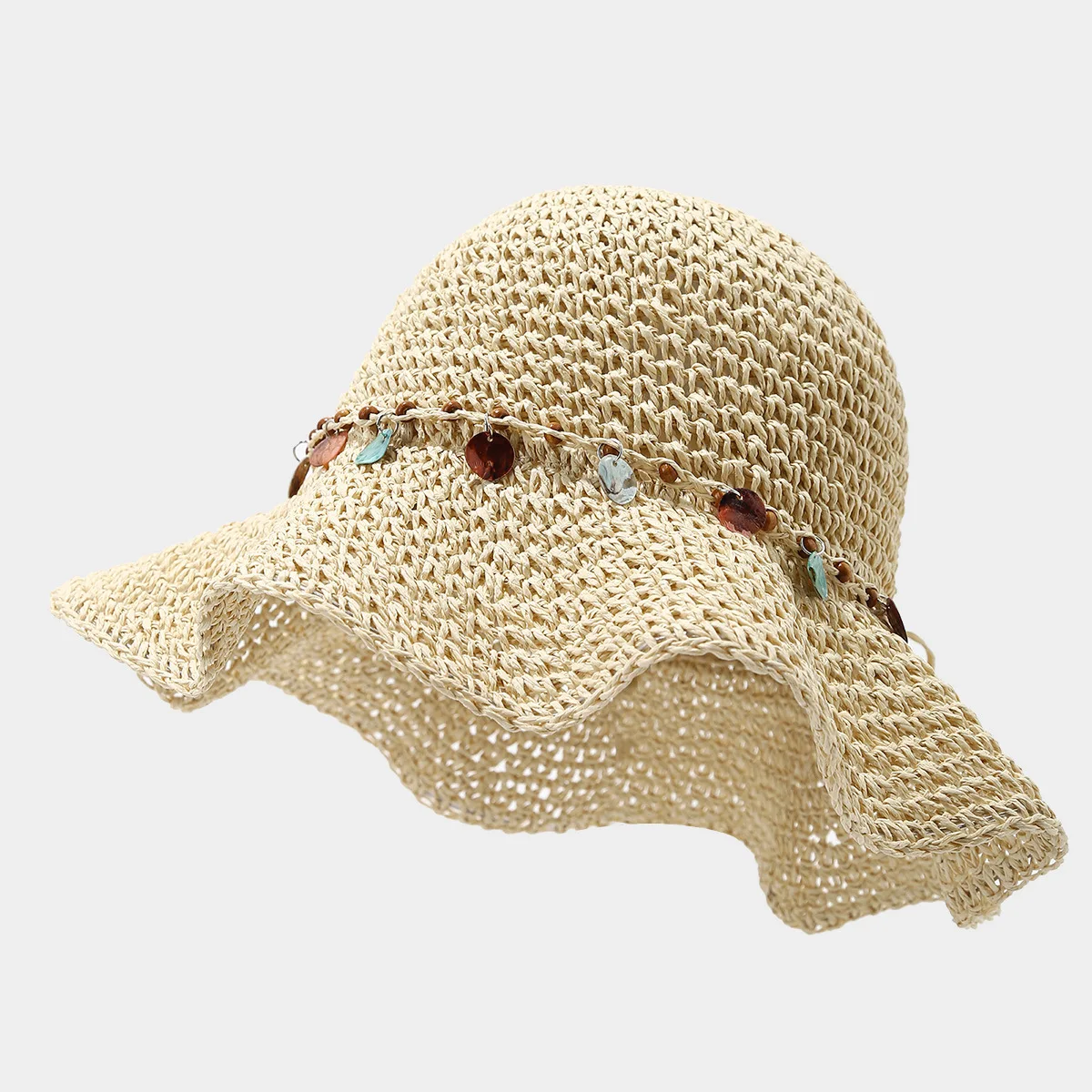 Summer Hollow Sun Protection Crochet Straw Hat Breathable  Vacation Wide Brim Woven Women's Beach Hats