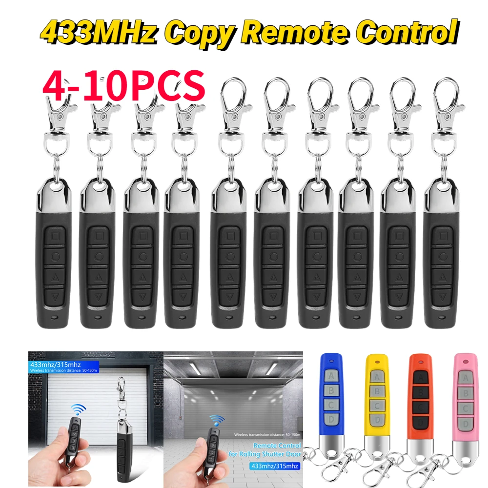 

4-10PCS Remote Control 433MHz Car Key Garage Door Gate Opener Remote Control Duplicator Clone Cloning Code 4-Button Transmitter