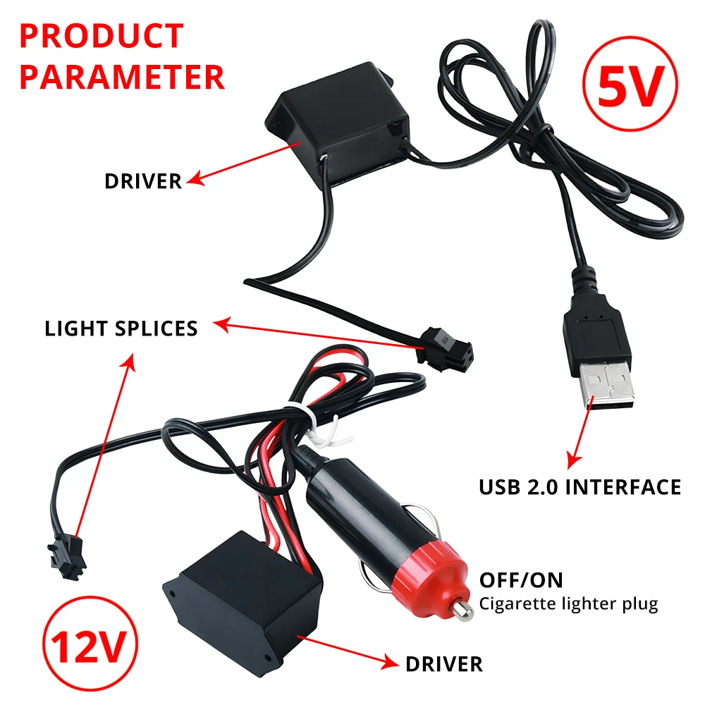 1m/2m/3m/5m interior do carro conduziu a lâmpada decorativa el fiação tira de néon para auto diy flexível luz ambiente usb festa atmosfera diodo