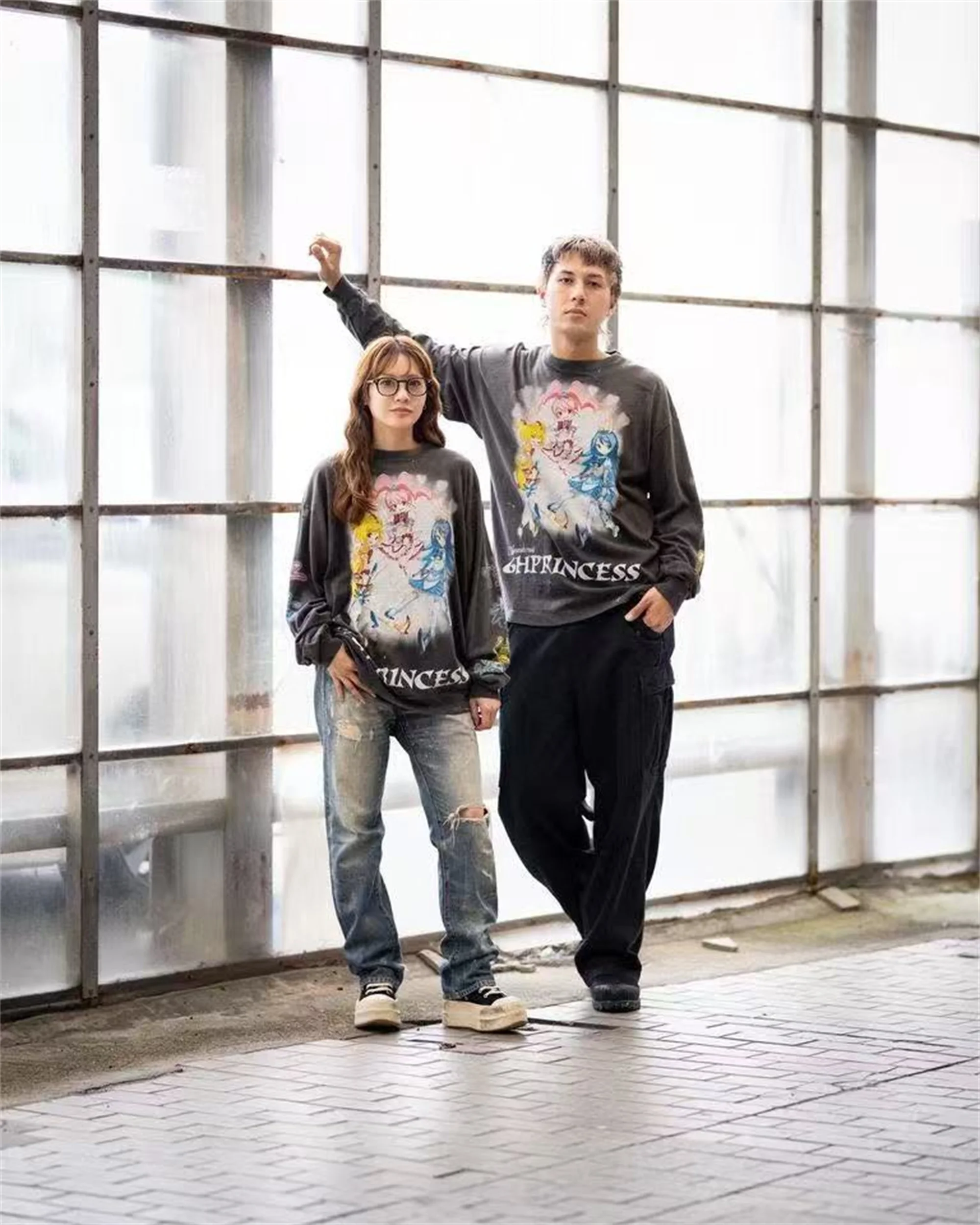 Saint Of Michael x Takashi x Yuta collaboration SS26 magical girl distressed loose shoulder water washed long sleeved T-shirt