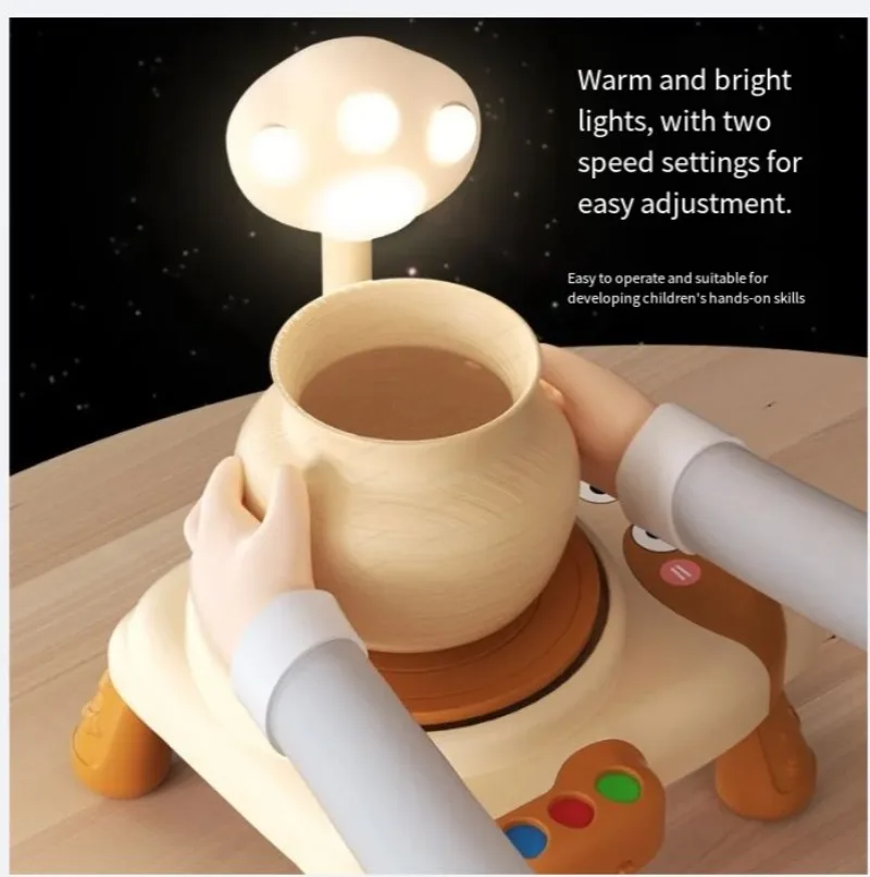 Kids Electric Pottery Wheel Set, DIY Soft Clay & Color Clay, Handmade Pottery Tools Toy for Primary Students Home Use