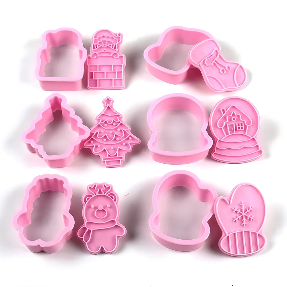 Cookie Cutter Mold Christmas Dough Stamp Plastic 3D Cartoon Pressable Biscuit Mold Confectionery Baking Pastry Bakeware