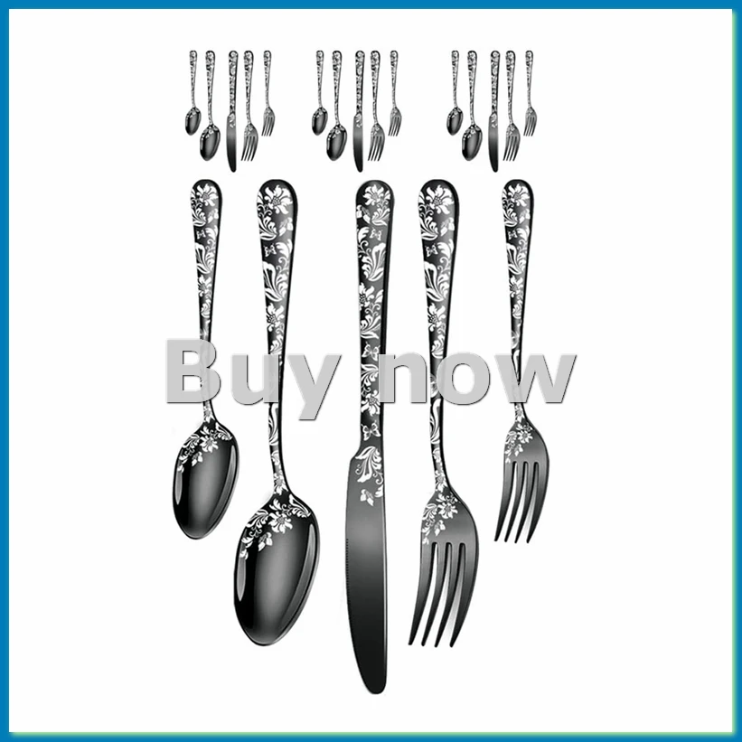 20-Piece Set, Stainless Steel Silverware Cutlery Set for 4, Unique Pattern Design, Includes Dinner Knives-A55K