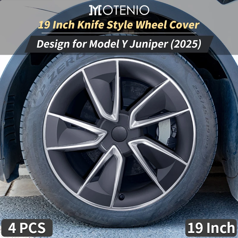 

4 колпака для дисков Tesla Model Y Juniper 2025, 19 дюймов, стиль "нож", полное покрытие обода, автомобильный аксессуар для замены.