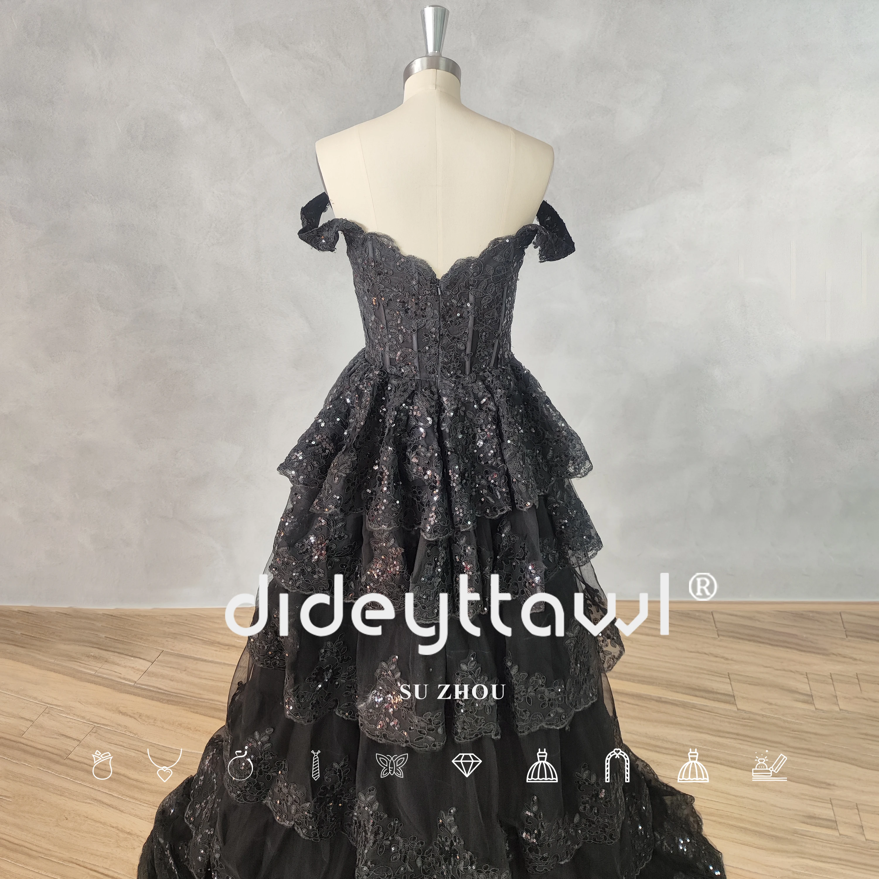 DIDEYTTAWL-Camadas Tulle Prom Dress, uma linha com zíper traseiro, fenda lateral alta, comprimento do chão, brilhante Off-ombro, tule em camadas, fotos reais