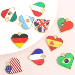 10pcs National Flag Pattern Heart Enamel Charms Jewelry DIY for Independence Day or Any Holiday Necklace Keychain Alloy Pendants