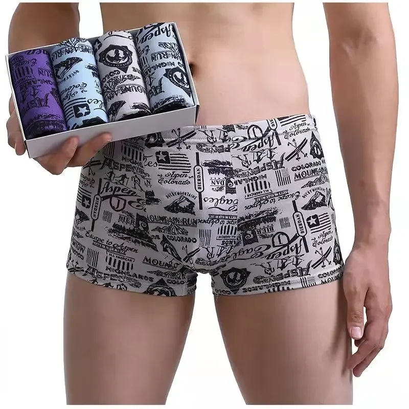 4pcs/Lot Men\'s Panties Male Underpants Man Pack Shorts Boxers Underwear Fashion Sexy Mens Boxer Ultrathin Large Size L-4XL