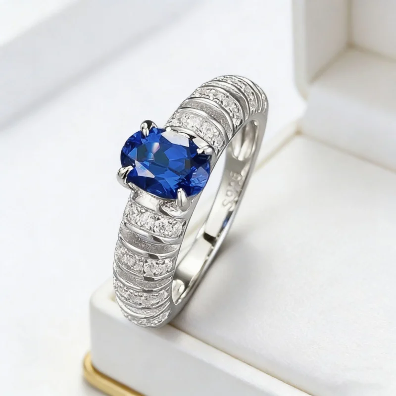 NewS925Silver Oval Simulated Sapphire5X7mmKnuckle ring is elegant, luxurious, and unique