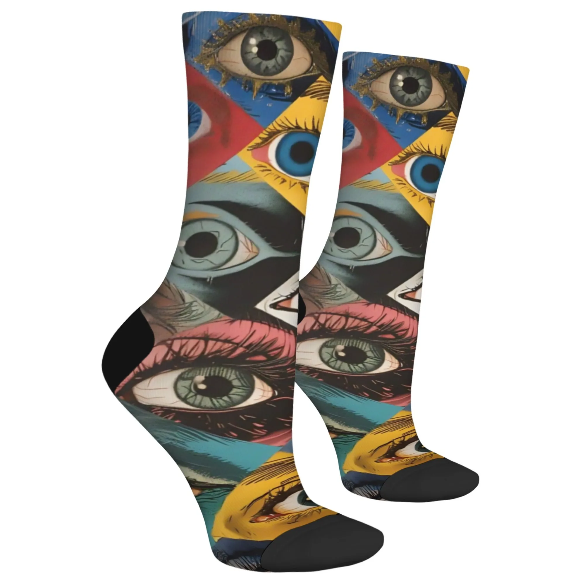 Harajuku Retro Eyes Collage Art Print Socks Comfortable Breathable Non-slip Casual Men's Socks Street Hip Hop Crew Socks Gift