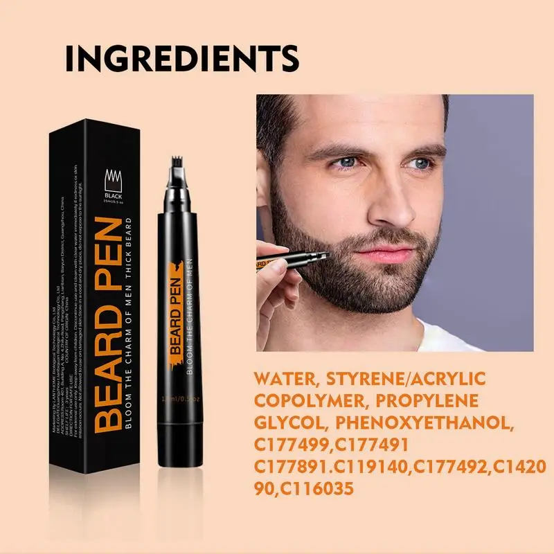 Beard Pen Beard Filler Pencil Men Black Brown 4-Tip Beard Pen Detailing Filler Moustache & Eyebrows Barber Pencil Beard Marker