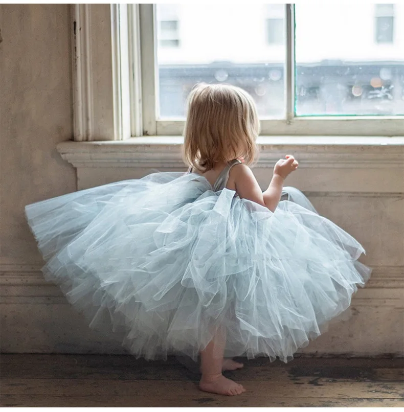 Baby Girl Lace Tulle Dress Flowers Girls Elegant Ball Gown Spring Summer Festival Clothes Wedding Princess Baptism Bridemaid