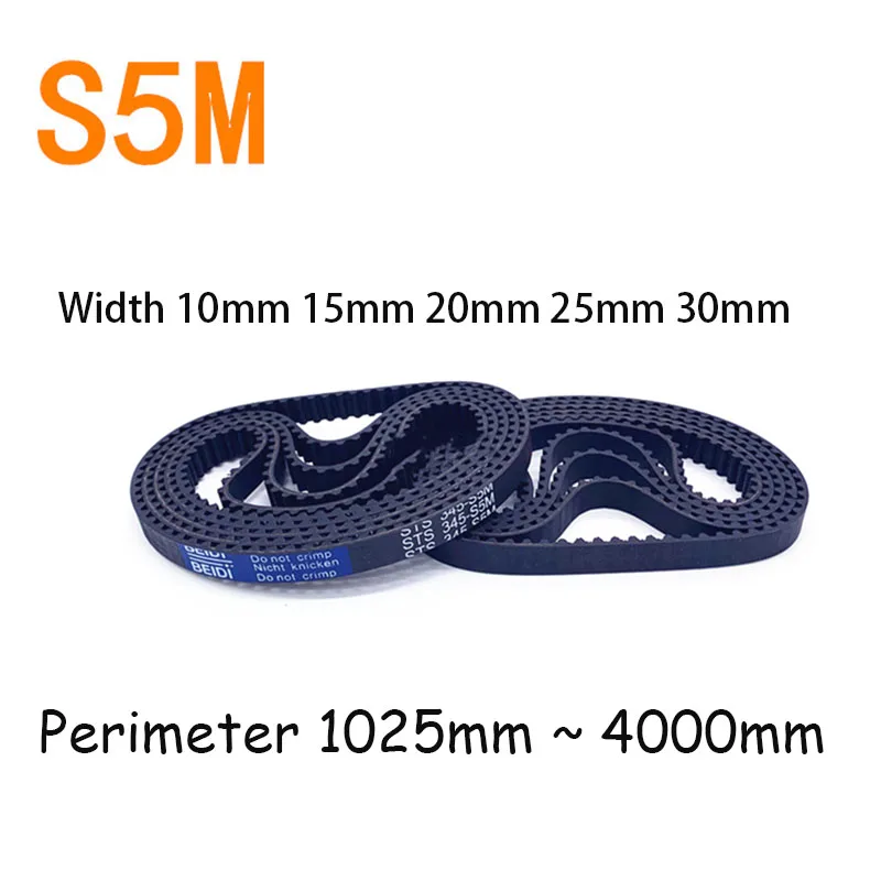 S5M Timing Belt Rubber Closed Loop Length Perimeter1025 1050 1100 1115 1120~4000mm Width 10mm 15mm 20mm 25mm 30mm Pitch 5mm