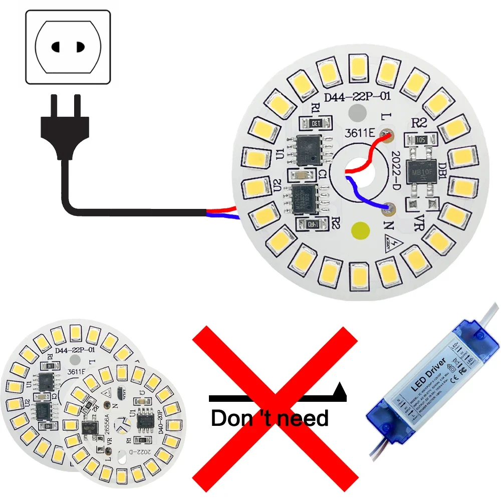 10PCS Driver-Free LED Bulb Chip 18W 15W 12W 9W 7W 5W 3W SMD 2835 Round Lamp Bead AC 220V Bulb Chip Lighting Spotlight Light Boar