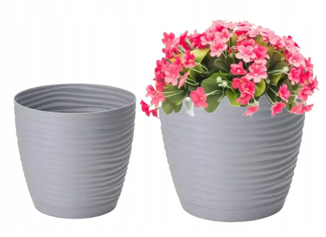 Bloempot met standaard kunststof grijs 12,7X11,8cm rond
