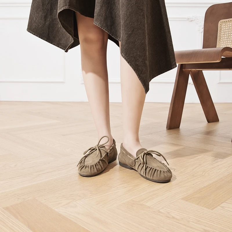 AIYUQI 2026 Neue Damen-Flachschuhe Handgenähte Falten-Loafer in Übergrößen Lässige Lederschuhe für Damen – Detail 4