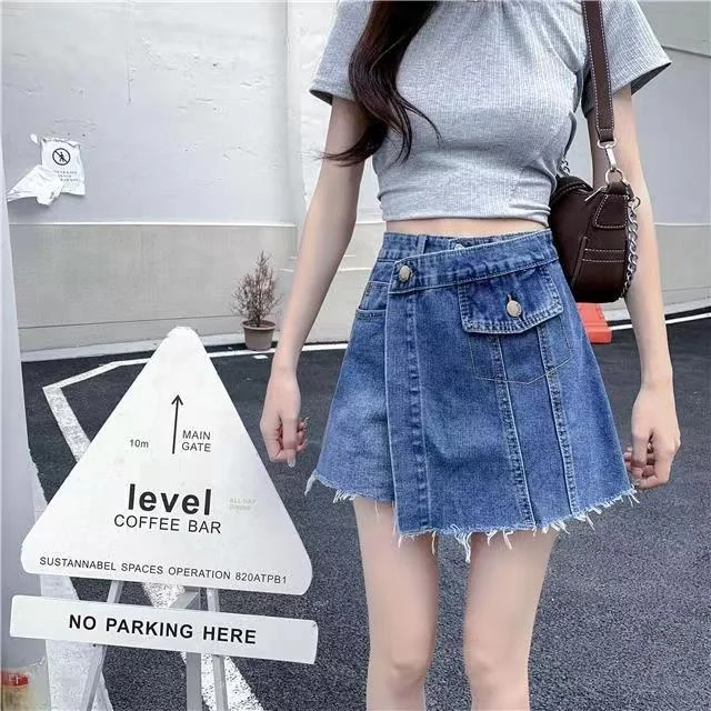

High Waist Irregular Denim Skirts Faionable Loose Fit ort Pants for Young Women Ages 25-29 Spring Season Regular Thin