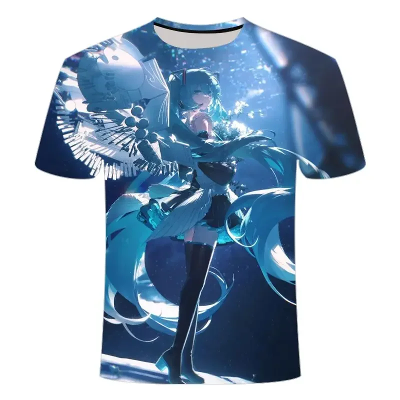 Anime Hatsune Miku lief en schattig, creatief printpatroon, modieus, zacht en comfortabel, huidvriendelijk T-shirt met korte mouwen