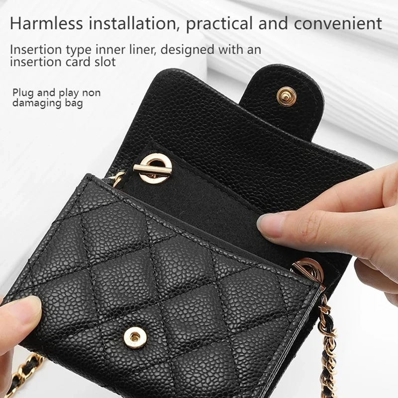 Punch Free CF Classic Flap Cardholder Transformation Kit  Felt Liner Organizer + Chain Strap (No Hole Needed)