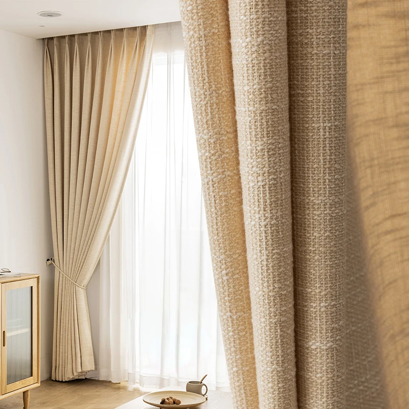 

Cream Curtains for Living Room Dining Bedroom Home Door Decoration Semi-shading Bedroom Luxury Thick Cotton Linen Modern Window