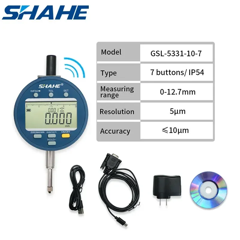 

SHAHE Wireless Digital Indicator 5μm Resolution IP54 Electronic Indicator 0-12.7 /25.4/50.8mm With Rechargeable Battery