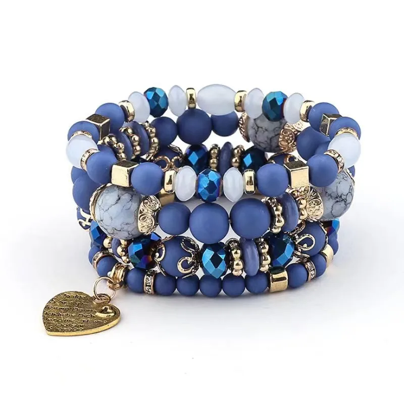 4 Stück Boho Liebe Herz Charme Armband Set für Frauen handgemachte Kristall perlen elastische Kette Armreif weibliche Böhmen Party Schmuck
