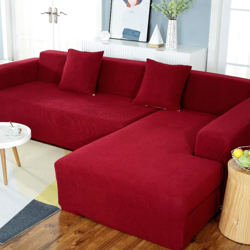 Wholesale Jacquard Plain 5 Seater Pet Velvet Fabric with Footstool Cover Anti Slip Stretch Elastic Sofa Cover