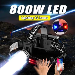 2024 Newest Powerful LED Headlamp 800W LED IR Sensor Rechargeable Headlight 3500M Super Bright Head Flashlight Fishing Lantern