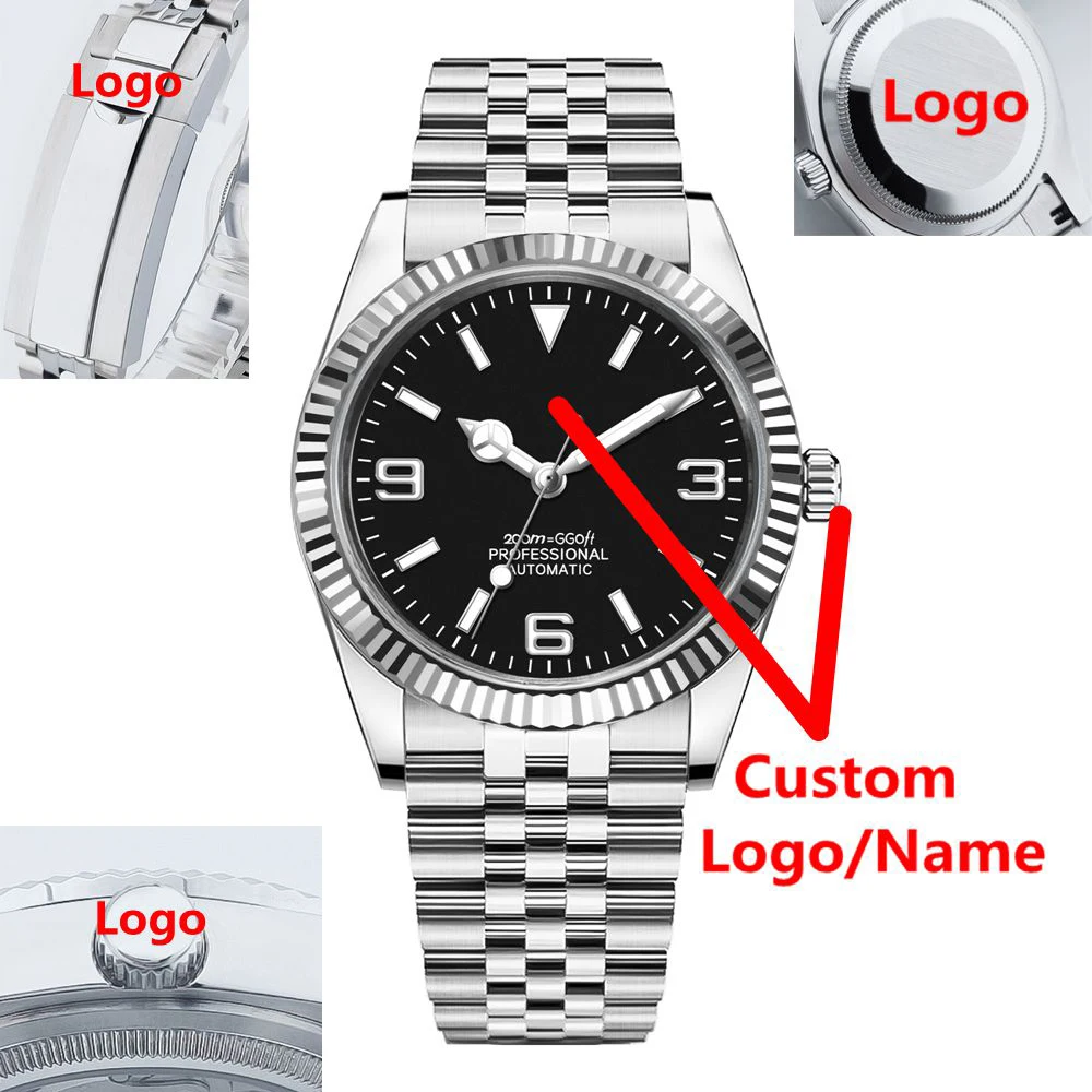 Reloj NH35/miyota de lujo con logotipo personalizado para mujeres y hombres, relojes de pulsera mecánicos automáticos de 36MM/39MM, Reloj de buceo con lume de zafiro