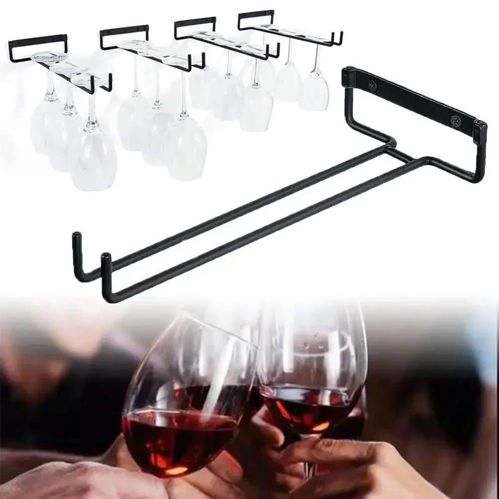 High-Quality Black Iron Wall Mounted Stemware Holder Goblet Hanging Rack Wine Glass Bar Organizer