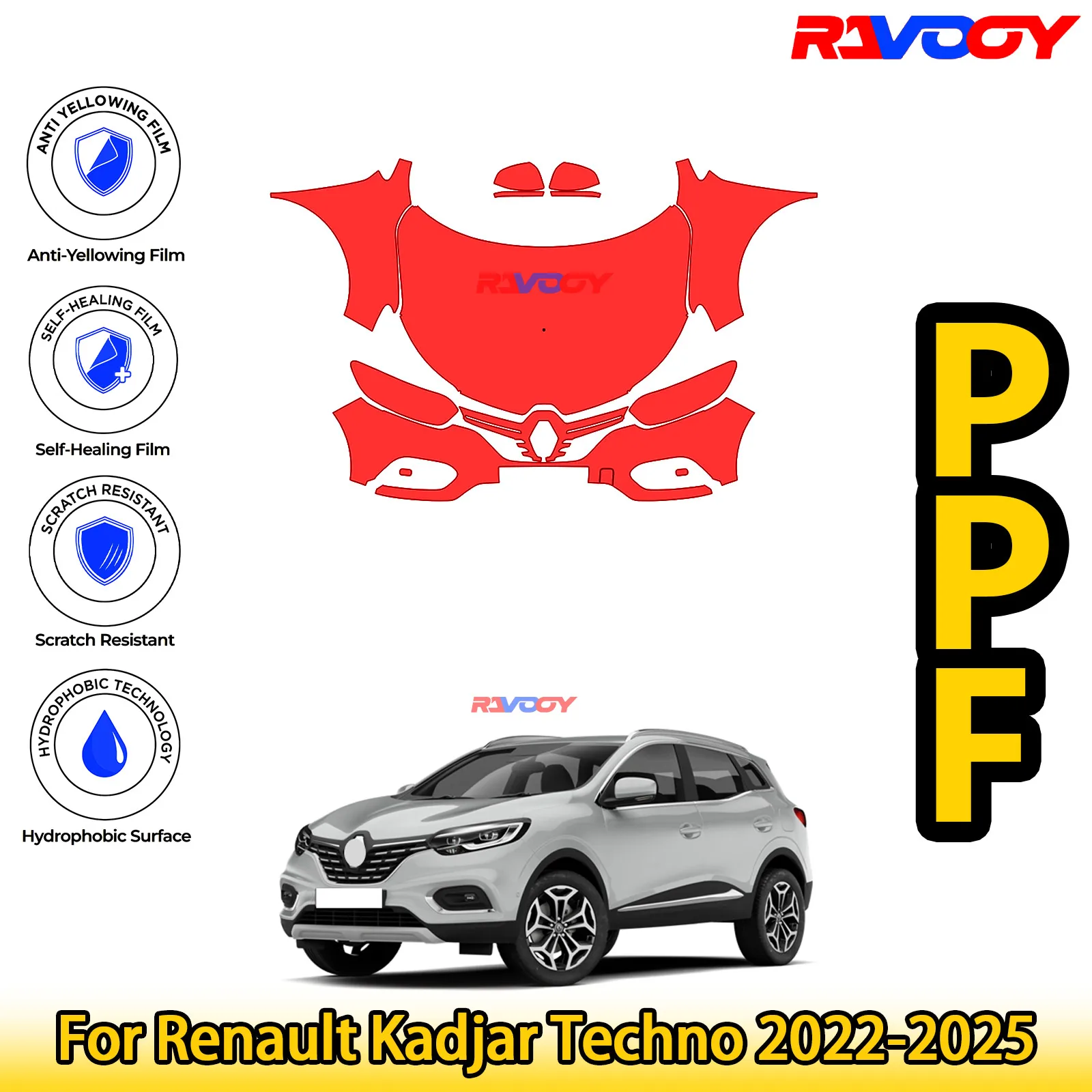 

Для Renault Kadjar Techno 2022-2025 глянцевая матовая черная предварительно вырезанная передняя защитная пленка PPF Kit