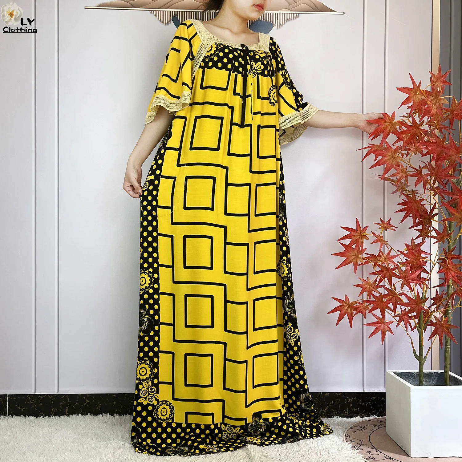 2024New Summer Dubai Fashion Party Femme Elegant Dress Printing Cotton Loose Short Sleeve Maxi Islam Women African Abaya Clothes