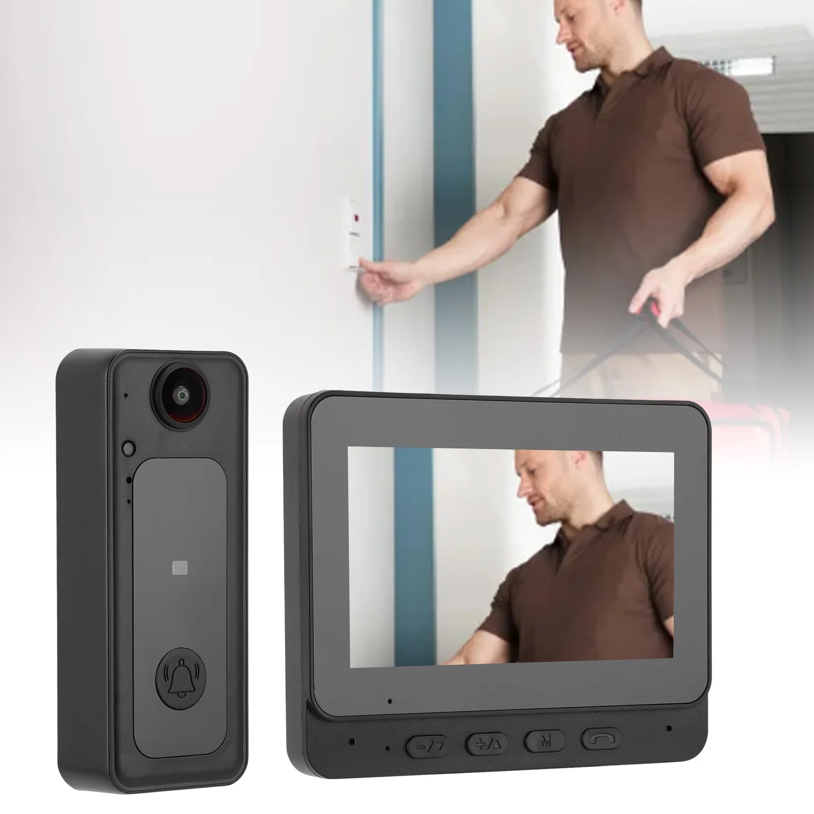 Smart Wireless Video Doorbell 4.3 Inch Screen 170° Wide Angle 2 Way Intercom Auto Recording Security Doorbell Visual Doorbell