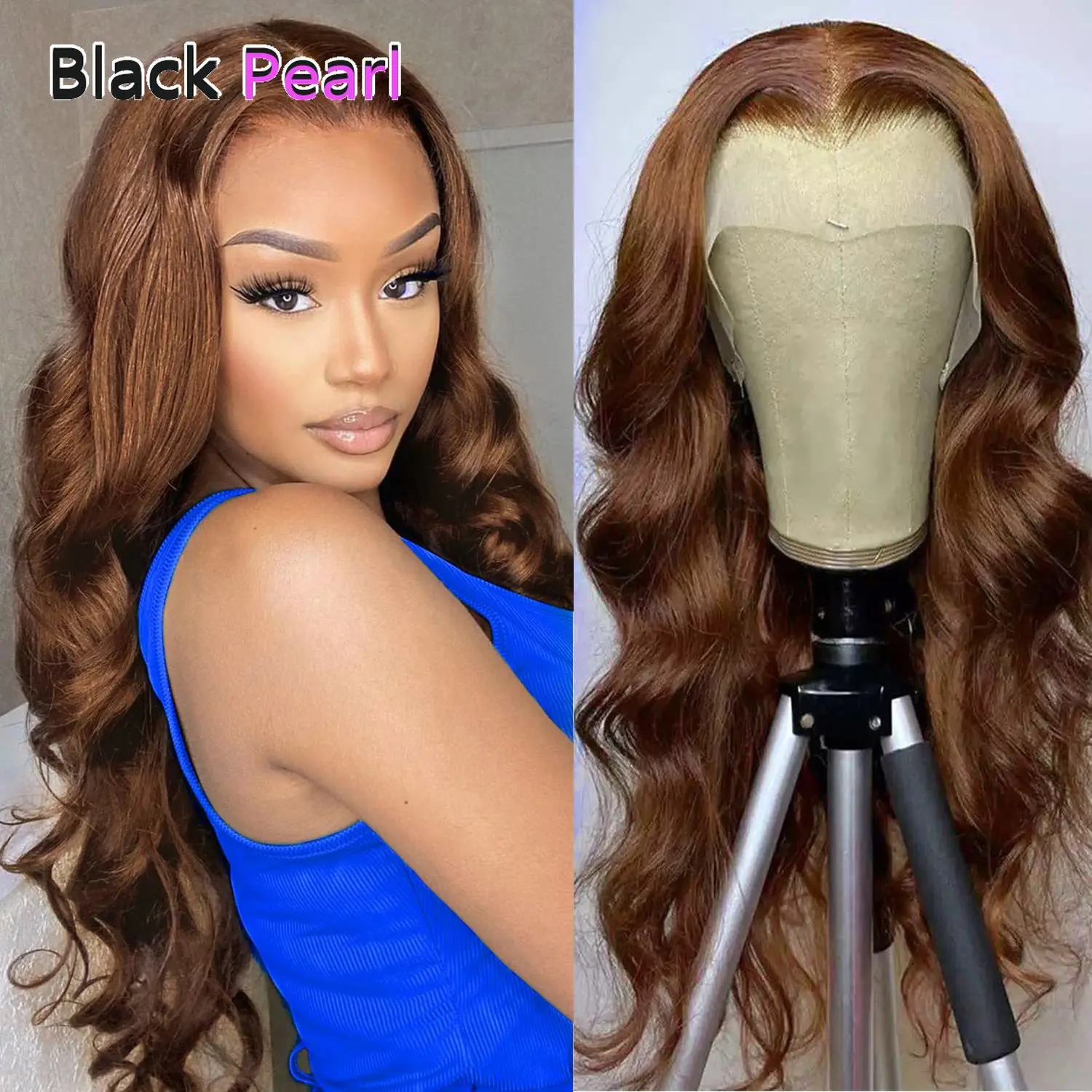 

Reddish Brown Human Hair Lace Front Wig #33 Body Wave Transparent Lace Wig Pre Plucked Hairline Heat Resistant Virgin Hair