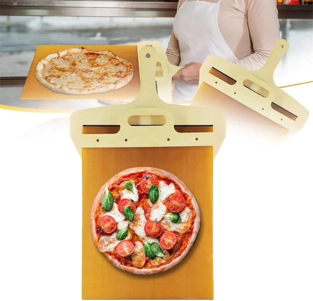 Sliding Pizza Peel Shovel Removable Wooden Handle Pizza Non-Stick Pizza Spatula for Home Kitchen Oven Baking Dessert Glide Plate