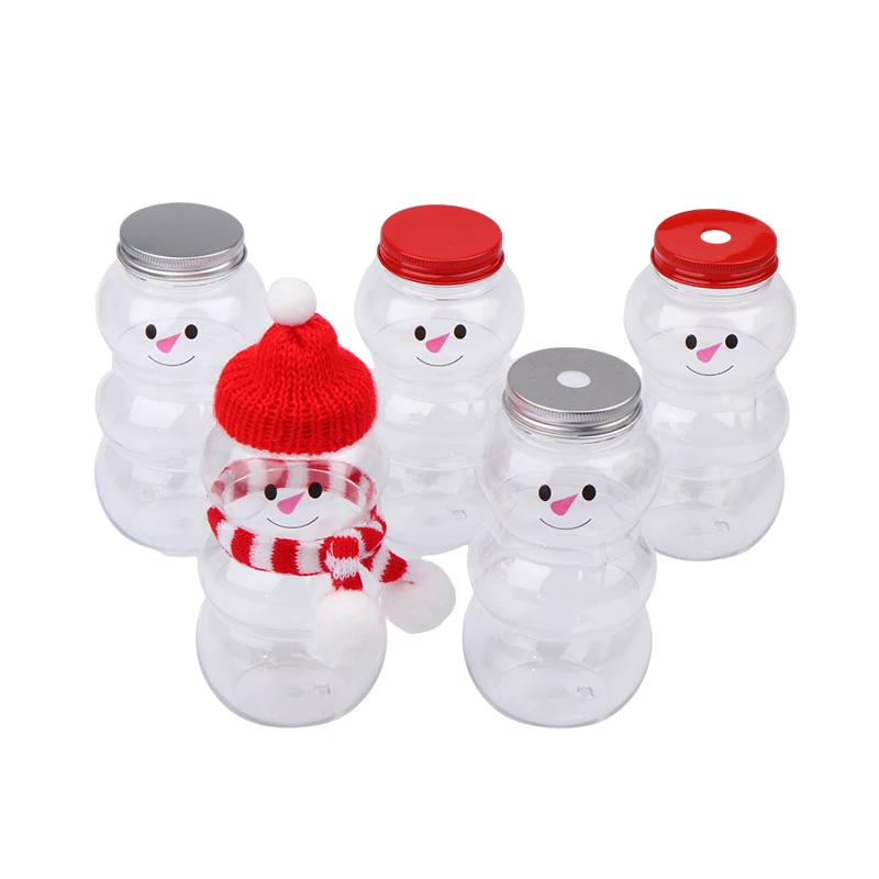 Christmas Snowman Water Bottles for Milk Tea Coffee Juice Portable Drinking Cup Home Transparent Juicing Beverage Drink Bottle