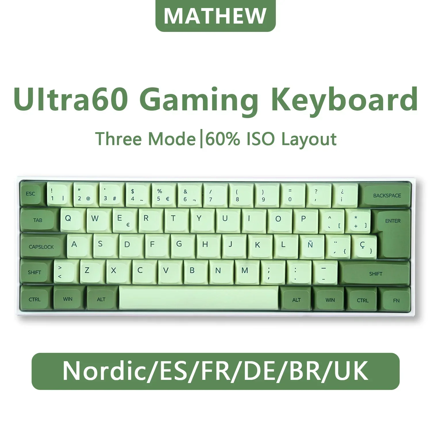 MATHEW Ultra60 Wireless ISO Mechanical Keyboard 3 Mode RGB Hot-Swap Spanish Estonian Wireless Keyboard for Mac/Win/Android