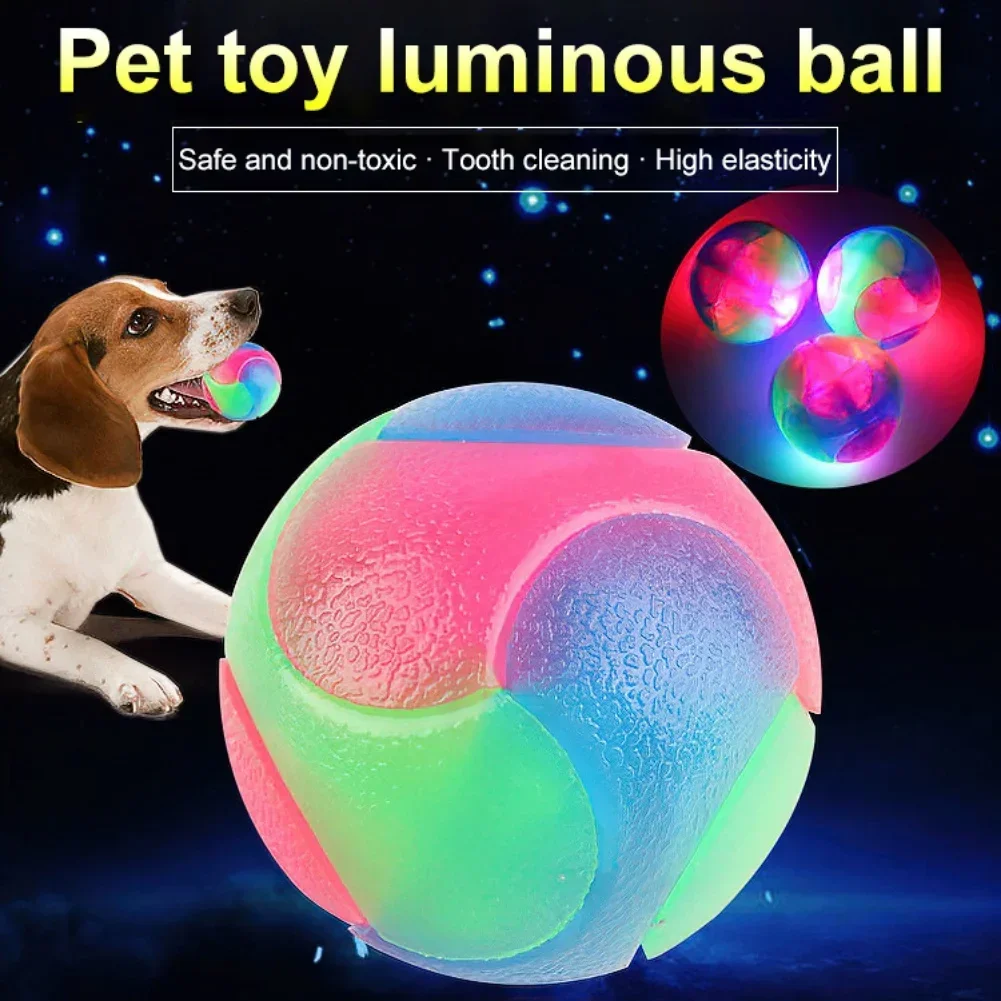 Fun Pet Toys Small Dog Flash Ball Dog Toys Ball TPR Three Color Glowing Elastic Dog Training Throwing Dogball